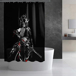 Шторка для душа Кибер девушка самурай, цвет: 3D-принт — фото 2