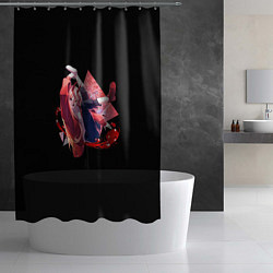 Шторка для душа Человек-бензопила Пауэр на чёрном фоне, цвет: 3D-принт — фото 2