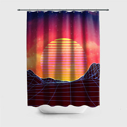 Шторка для душа Абстрактные 3D неоновые горы на закате, цвет: 3D-принт