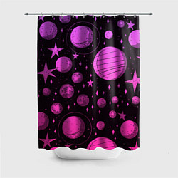 Шторка для душа Фиолетовый мультяшный космос, цвет: 3D-принт