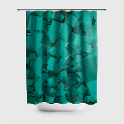 Шторка для душа Абстрактные сине-зелёные кубы, цвет: 3D-принт