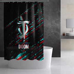 Шторка для душа Doom в стиле glitch и баги графики на темном фоне, цвет: 3D-принт — фото 2