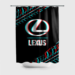 Шторка для душа Значок Lexus в стиле glitch на темном фоне, цвет: 3D-принт