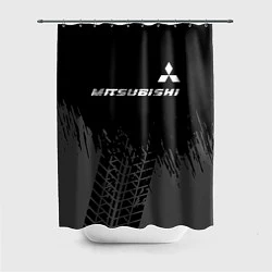 Шторка для душа Mitsubishi speed на темном фоне со следами шин: си, цвет: 3D-принт