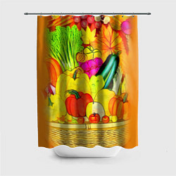 Шторка для душа Плетеная корзина, полная фруктов и овощей, цвет: 3D-принт