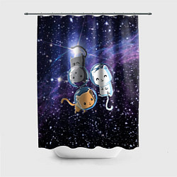 Шторка для душа Три котика в открытом космосе, цвет: 3D-принт