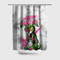 Шторка для душа Zombie rabbit Happy new year, цвет: 3D-принт