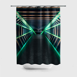 Шторка для душа Неоновые фонари на космическом коридоре, цвет: 3D-принт