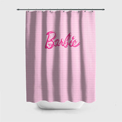 Шторка для душа Барби - логотип на клетчатом фоне, цвет: 3D-принт