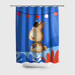 Шторка для душа Зайка в шапке - новый год, цвет: 3D-принт