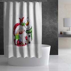 Шторка для душа Дед Мороз и снеговик с подарками, цвет: 3D-принт — фото 2