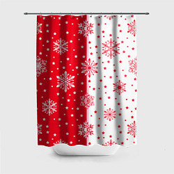 Шторка для душа Рождественские снежинки на красно-белом фоне, цвет: 3D-принт