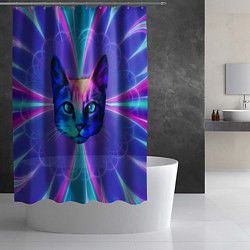 Шторка для душа Яркий неоновый портрет кота, цвет: 3D-принт — фото 2