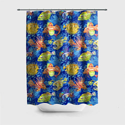 Шторка для душа Большие акварельные рыбы, цвет: 3D-принт