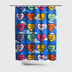 Шторка для душа Валентинки конфетки сердечки с посланиями, цвет: 3D-принт