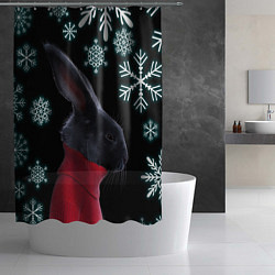 Шторка для душа Зимний кролик в свитере, цвет: 3D-принт — фото 2