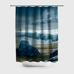 Шторка для душа Скалы, камни и космический корабль, цвет: 3D-принт