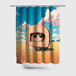 Шторка для душа Мемный кот в хлебе, цвет: 3D-принт