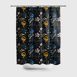 Шторка для душа Растительный паттерн с котиками, цвет: 3D-принт