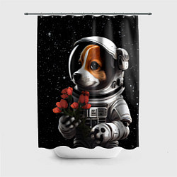 Шторка для душа Щенок космонавт с тюльпанами, цвет: 3D-принт