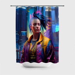 Шторка для душа Девушка в ночном городе - киберпанк - нейросеть, цвет: 3D-принт