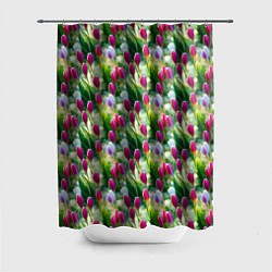 Шторка для душа Весенние тюльпаны и подснежники, цвет: 3D-принт