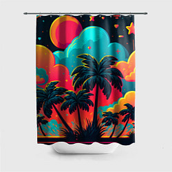 Шторка для душа Неоновые пальмы на закате, цвет: 3D-принт