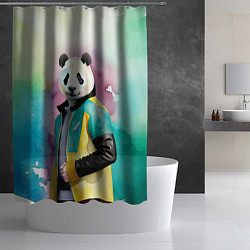 Шторка для душа Прикольный панда в модной куртке, цвет: 3D-принт — фото 2