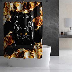 Шторка для душа Joy Division рок кот и огонь, цвет: 3D-принт — фото 2