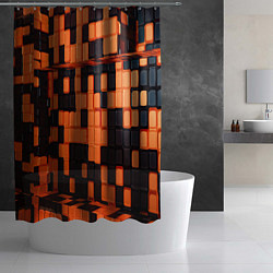 Шторка для душа Чёрные и оранжевые кубики, цвет: 3D-принт — фото 2