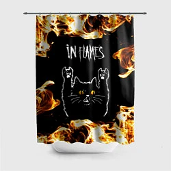 Шторка для душа In Flames рок кот и огонь, цвет: 3D-принт