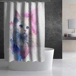 Шторка для душа Белая кошечка акварель, цвет: 3D-принт — фото 2
