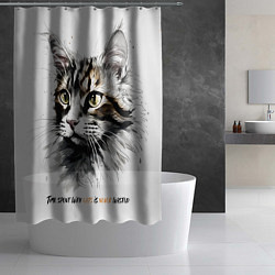 Шторка для душа Время с кошкой никогда не потрачено зря, цвет: 3D-принт — фото 2