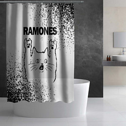 Шторка для душа Ramones рок кот на светлом фоне, цвет: 3D-принт — фото 2