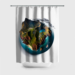 Шторка для душа Планета с одним островом, цвет: 3D-принт