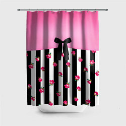 Шторка для душа Костюм Барби: полоска с розами, цвет: 3D-принт