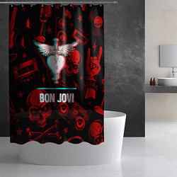 Шторка для душа Bon Jovi rock glitch, цвет: 3D-принт — фото 2