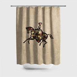 Шторка для душа Ретро девушка на лошади и винтажные цветы, цвет: 3D-принт