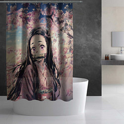 Шторка для душа Портрет Нэдзуко Камадо с Сакурой, цвет: 3D-принт — фото 2