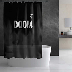 Шторка для душа Doom glitch на темном фоне: символ сверху, цвет: 3D-принт — фото 2