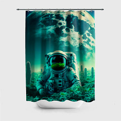Шторка для душа Астронавт на зеленой планете, цвет: 3D-принт