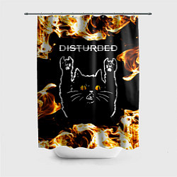 Шторка для душа Disturbed рок кот и огонь, цвет: 3D-принт