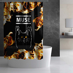 Шторка для душа Muse рок кот и огонь, цвет: 3D-принт — фото 2
