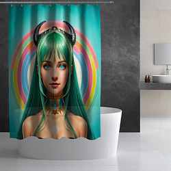 Шторка для душа Девушка с зелёными волосами и рожками, цвет: 3D-принт — фото 2