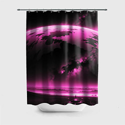 Шторка для душа Сай фай пейзаж в черно розовых тонах, цвет: 3D-принт