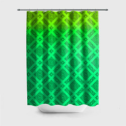 Шторка для душа Желто-зеленый градиентный фон с геометрическим узо, цвет: 3D-принт