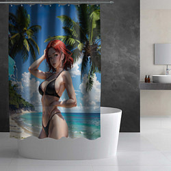 Шторка для душа Девушка с рыжими волосами на пляже, цвет: 3D-принт — фото 2