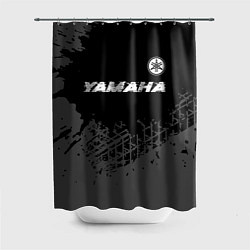 Шторка для душа Yamaha speed на темном фоне со следами шин: символ, цвет: 3D-принт