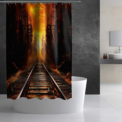 Шторка для душа Железная дорога на закате, цвет: 3D-принт — фото 2
