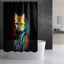 Шторка для душа Модный рыжий кот - неон - поп-арт, цвет: 3D-принт — фото 2